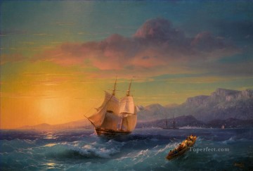 Paisajes Painting - IVAN KOSTANTINOVICH AIVAZOVSKY Barco al atardecer frente al paisaje marino de Cap Martin